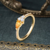 Pear Shaped Citrine Promise Wedding Band Ring with Three Round Stone